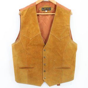 Vintage Don't Stop Classics Western Leather Vest Mens Brown Button Front Lined L